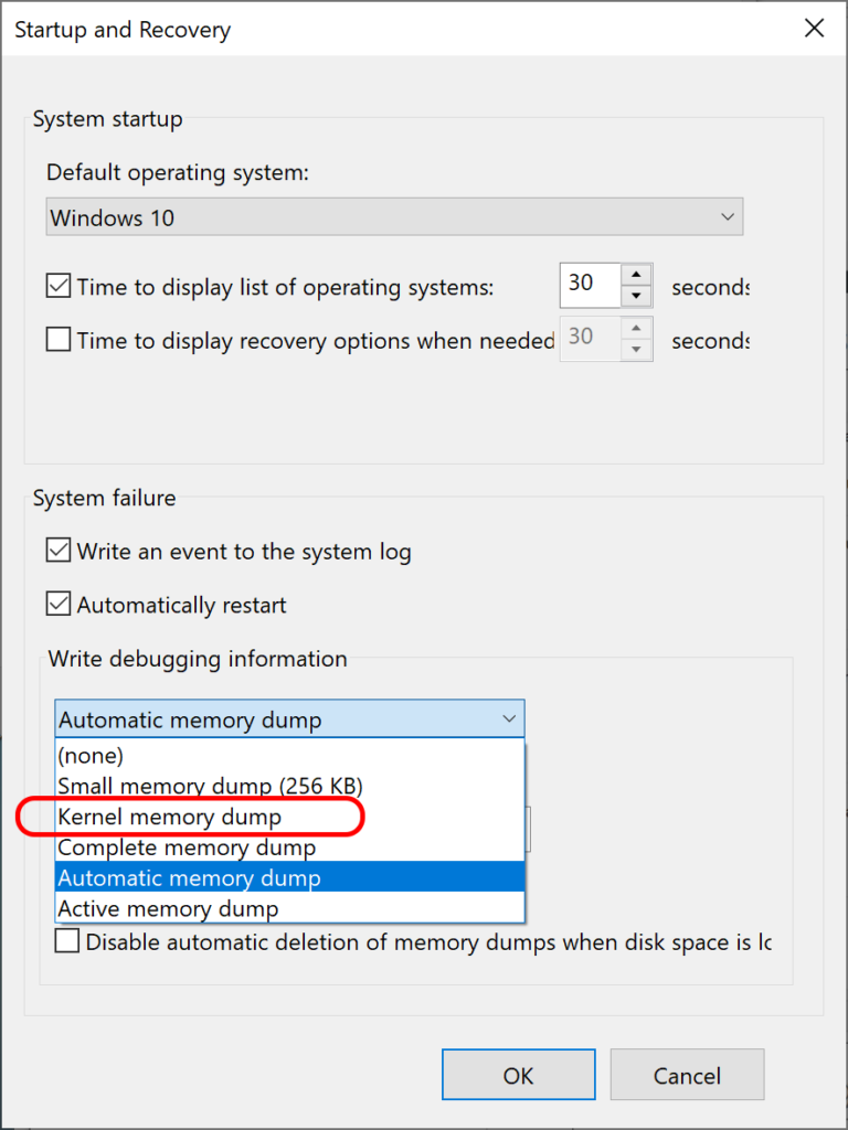 Dump type menu expanded